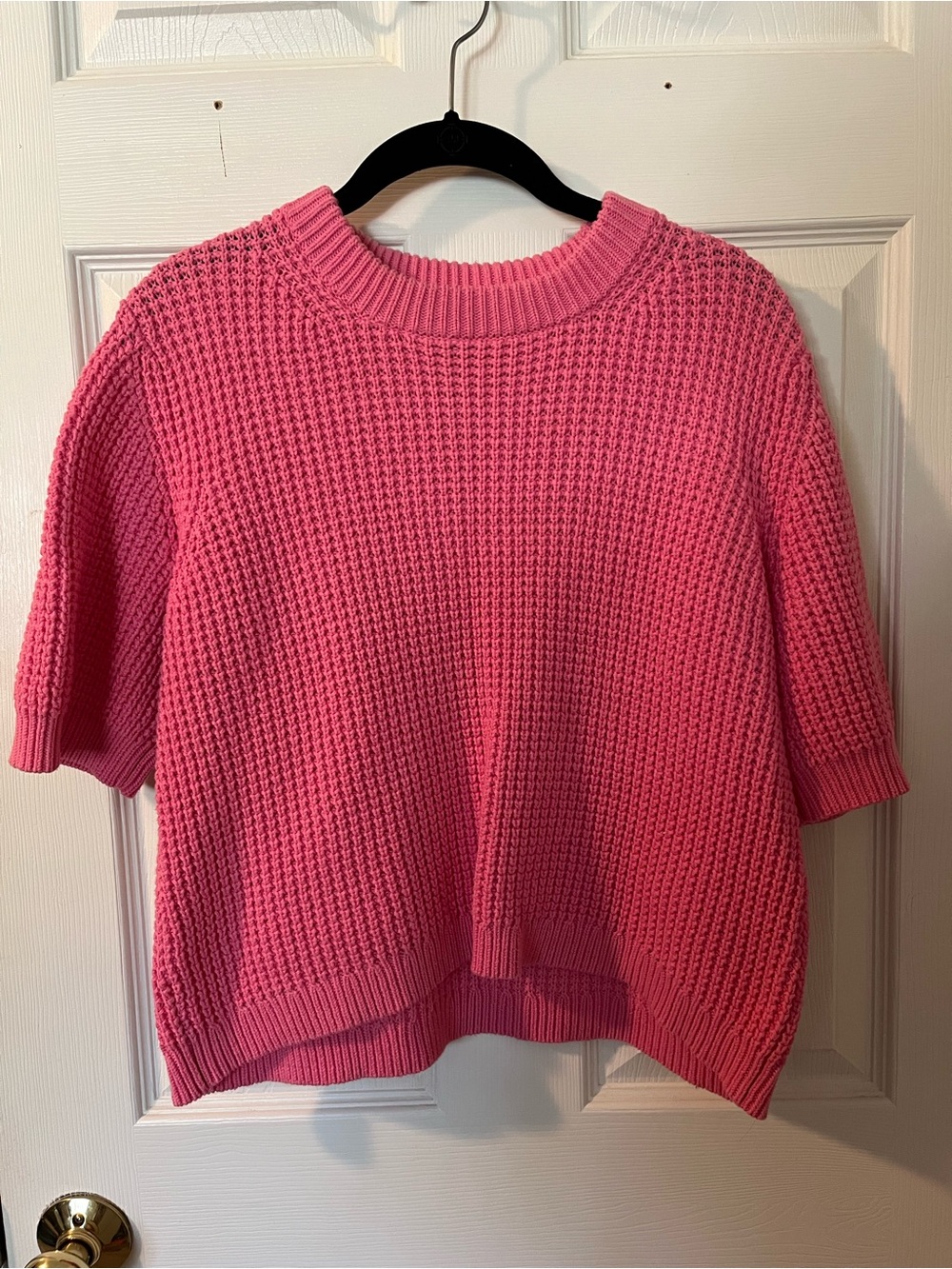 French Connection Bright Pink Short-Sleeve Chunky Crew Sweater